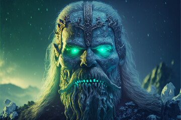 Viking Zombie photorealistic Northern lights - obrazy, fototapety, plakaty