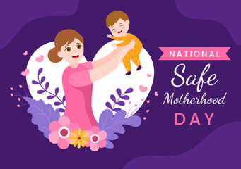 National Safe Motherhood Day on April 1 Illustration with pregnant Mother and Kids for Web Banner or Landing Page in Flat Cartoon Hand Drawn Templates