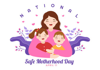 National Safe Motherhood Day on April 1 Illustration with pregnant Mother and Kids for Web Banner or Landing Page in Flat Cartoon Hand Drawn Templates