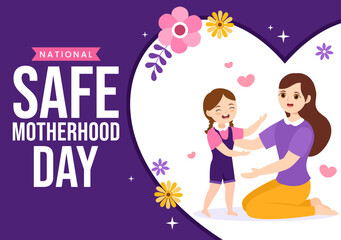 National Safe Motherhood Day on April 1 Illustration with pregnant Mother and Kids for Web Banner or Landing Page in Flat Cartoon Hand Drawn Templates