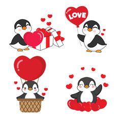 Valentine's day collection with cute penguin and love elements.