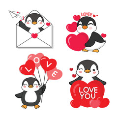 Valentine's day collection with cute penguin and love elements.