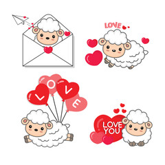 Valentine's day collection with cute sheep and love elements.