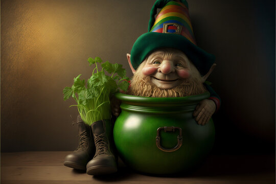 Jolly Leprechaun in his Green Pot of Gold March 17 ~ Created with Generative AI