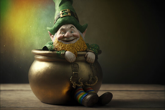 Gnome Leprechaun inside a Pot of Gold ~ Created with Generative AI
