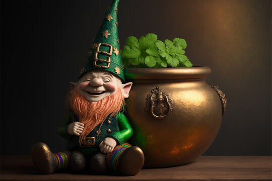 Leprechaun with His Pot of Gold for St Patrick's Day ~ Created with Generative AI