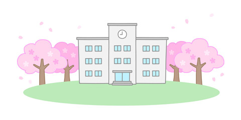 学校の校舎と桜の木
