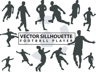 flat illustration vector set people sillhouette football player with diferent style, soccer player, sport, kick, run, jump isolated on white background