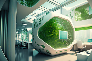 Futuristic Eco-Friendly Office Space, generative ai