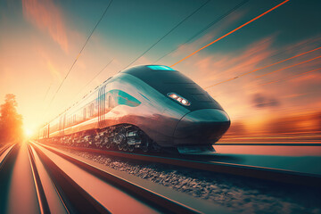 Obraz premium futuristic transportation system, high-speed train, utilizing OpenAI technology, generative ai