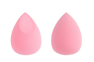 Set Makeup sponge pink on white background, Beauty blender isolated on white background. Bright sponges for cosmetics. Makeup products. Beauty concept.