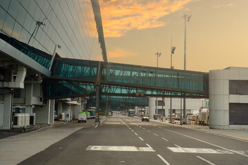 Cengkareng, Indonesia - January 16, 2023: The atmosphere at Soekarno–Hatta International Airport. Soekarno–Hatta is the main airport serving the Jakarta metropolitan area in Indonesia at sunset.