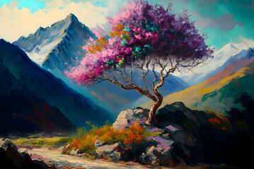 Fototapeta na wymiar landscape in the morning oil painting