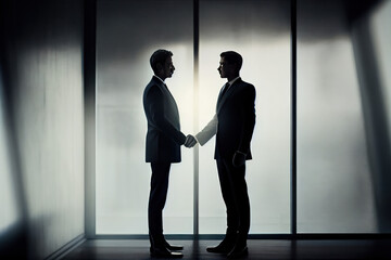 Fototapeta na wymiar Two business men shaking hands on a deal after a successful negotiation. the contract and partnership agreement they have just signed is mutually beneficial.