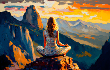buddha statue at sunset oil painting