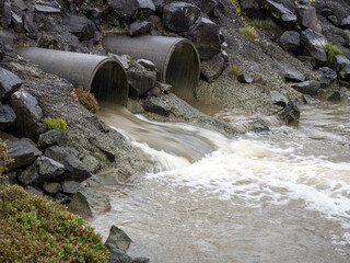 View of two concrete stormwater pipes