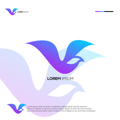 Initials V with bird abstract logo design