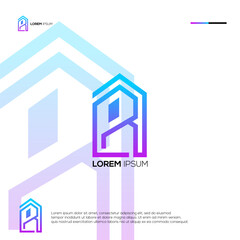 Initials R with Building abstract logo design