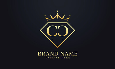 Diamond crown vector. Luxury queen logo for jewelry vector with letters