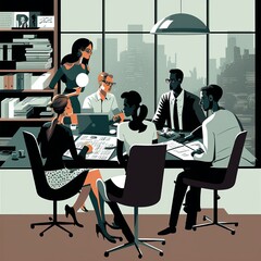 Group of Diverse Businesspeople Having Meeting in Modern Office (generative AI)
