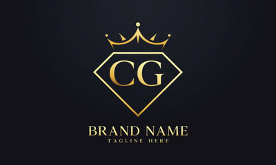 Diamond crown vector. Luxury queen logo for jewelry vector with letters