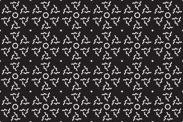 Wavy lines. Seamless white circles and dots. Black background.