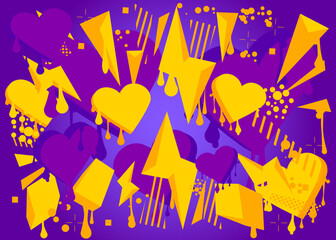 Graffiti Love Background with Hearts. Abstract modern Valentine's Day street art decoration performed in urban painting style.