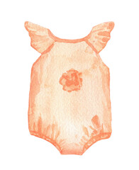 Infant cute bodysuit illustration. Watercolor sketch Baby girl clothes isolated on white
