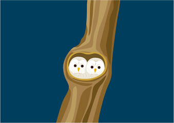 夜のうろにいるエゾフクロウのイラスト14