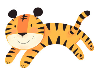 cute little tiger drawing with a bright demeanor and the smile of the cartoon tiger pattern © kanta