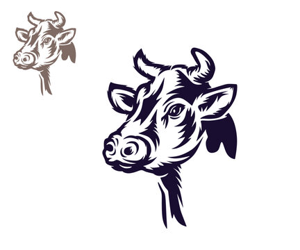 holstein head logo, silhouette of great dairy cattle vector illustrations