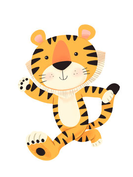 cute little tiger drawing with a bright demeanor and the smile of the cartoon tiger pattern
