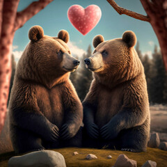 Obraz premium bear couple celebrate valentine's day - generative ai