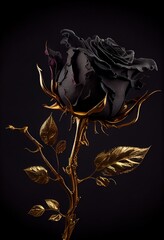 Elegant Black Rose with Golden Thorns - Cinematic Vantablack Beauty