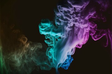 Smoke, dark background with colored lights, Ai