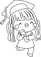 a vector of a girl holding her diploma in black and white coloring