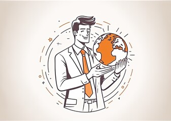businessman holding a globe, international business and trade made with generative ai, vector style, flat, illustration, cartoon, line, earth 