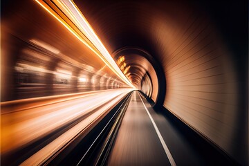 Cinematic Motion Blur of Train Moving Inside Tunnel
