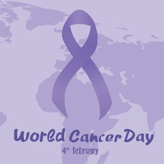 Poster for World Cancer Day with violet ribbon