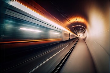 Obraz na płótnie Canvas Cinematic Motion Blur of Train Moving Inside Tunnel