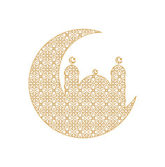 Gold moon and mosque. Mosque islamic element for ramadan.
