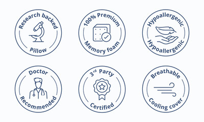 Pillow quality certification sign. Special features symbol. Pillow unique selling point badge vector illustration. Perfect design for shop and sale banners.
