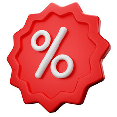 red percent label for discount shopping 3d illustration