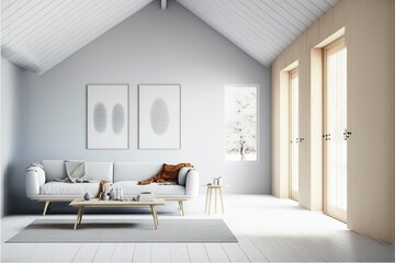 Fototapeta na wymiar Scandinavian Interior Wall Mockup: Clean, Minimalist & Modern with Textile & Wood Textures