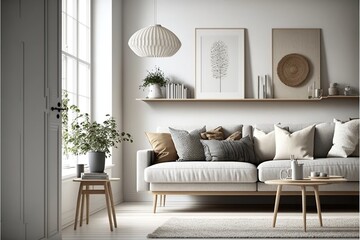Scandinavian Interior Wall Mockup: Clean, Minimalist & Modern with Textile & Wood Textures