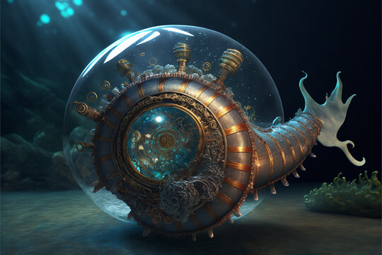 Nautilus Steampunk Style Under the Sea ~ Created with Generative AI