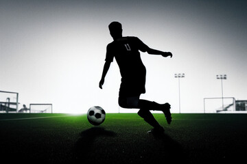 soccer player silhouette with ball,Generative IA