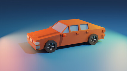 Fototapeta na wymiar Red toy car, Orange 3d car.