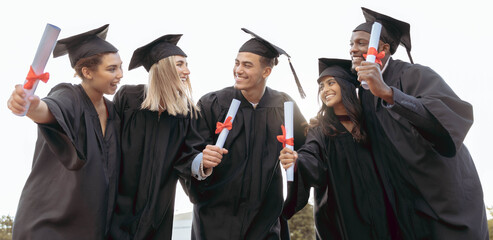 Education, university and students in celebration for graduation, success and achievement in...