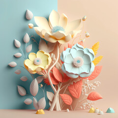 abstract pastel paper craft floral background